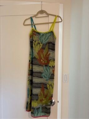 YanYan Floral Knit Maxi Slip Dress in Lime, Teal & Orange